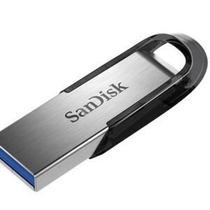 نمای نزدیک از فلش مموری SanDisk Ultra Flair CZ73 با بدنه فلزی براق