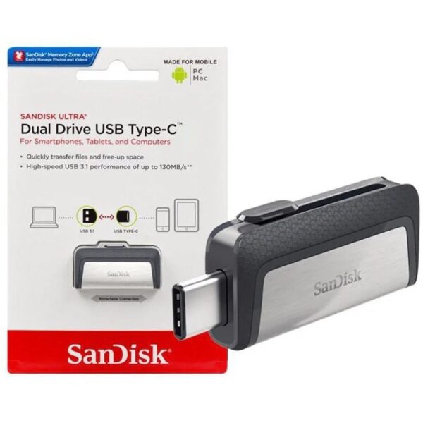 فلش مموری سن دیسک مدل Ultra Dual Drive ظرفیت ۳۲ گیگابایت با نمایش دو سر USB
